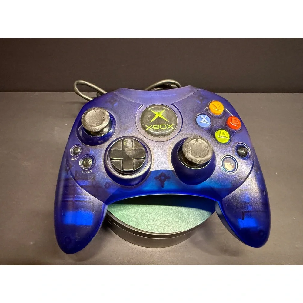 Microsoft Xbox Controller S Translucent Blue Wired Gamepad *TESTED* OG Xbox